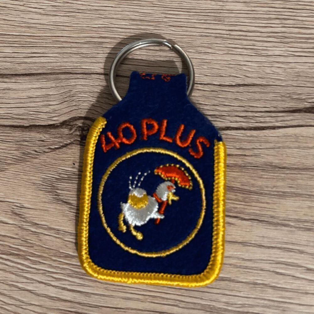 Vintage 40 Plus Duck NDY4 Blue fabric keychain embroidered yellow